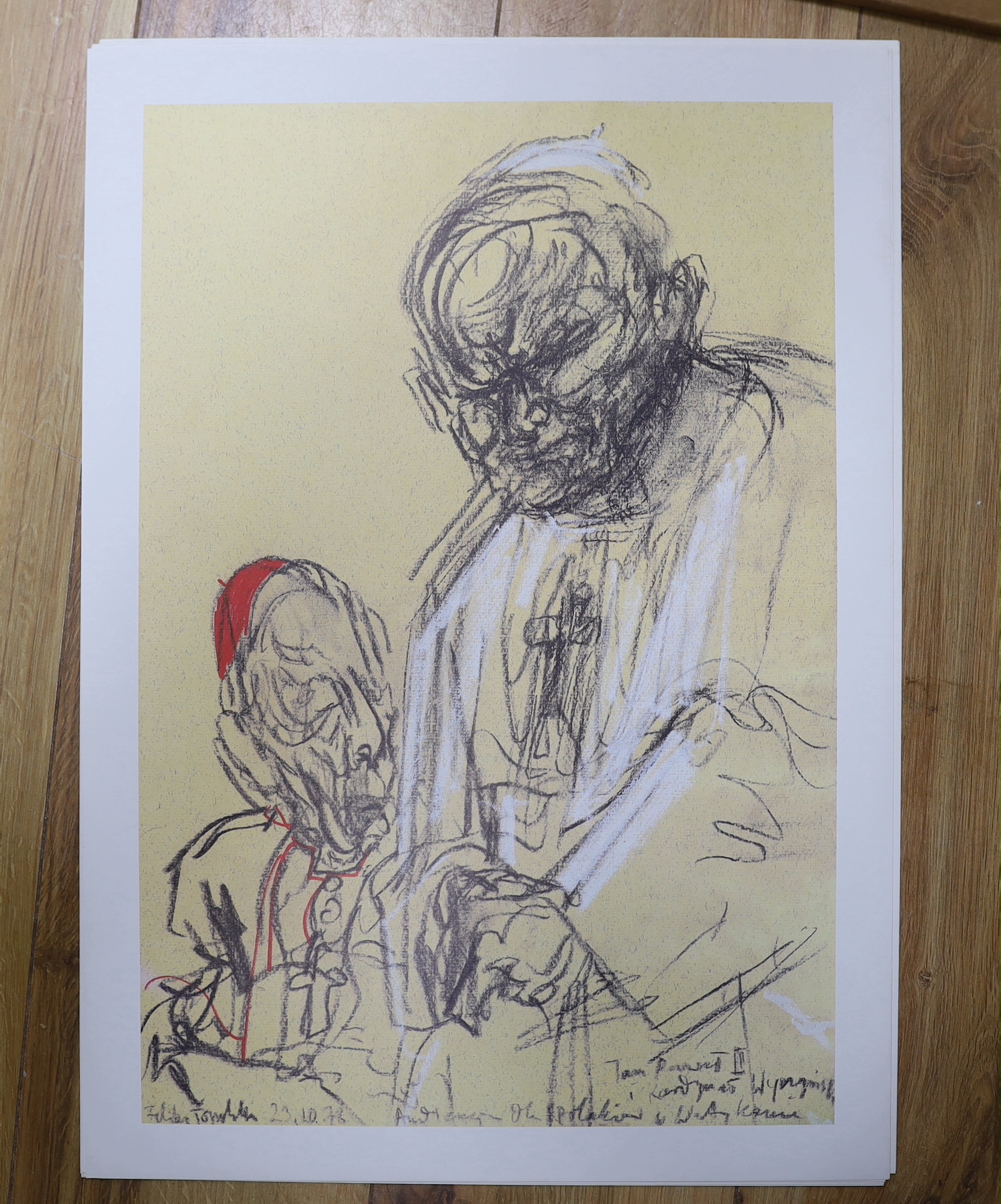 Feliks Topolski (Polish, 1907-1989), folio of colour prints commemorating The Inauguration of His Holiness Pope John Paul II, 1978, limited edition 148/850, signed in pencil, 40 x 52cm